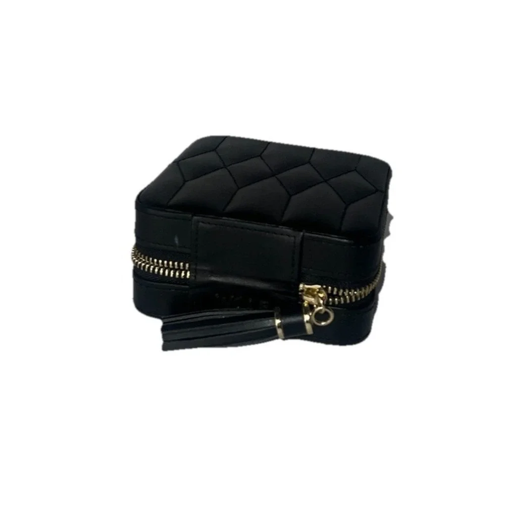 Wolf Caroline 329971 Black Leather Travel Jewelry Case Mirror Compact Zip-Around
